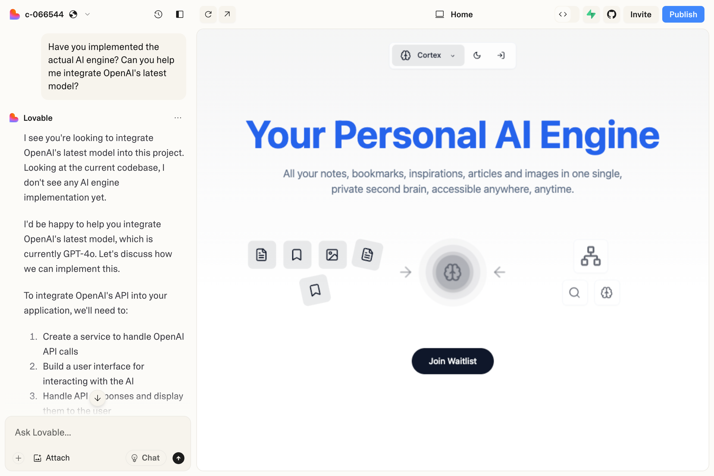 Lovable UI builder screenshot